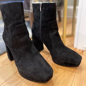 Vince Camuto Black Suede VP-Penella Heeled Platform Ankle Boots